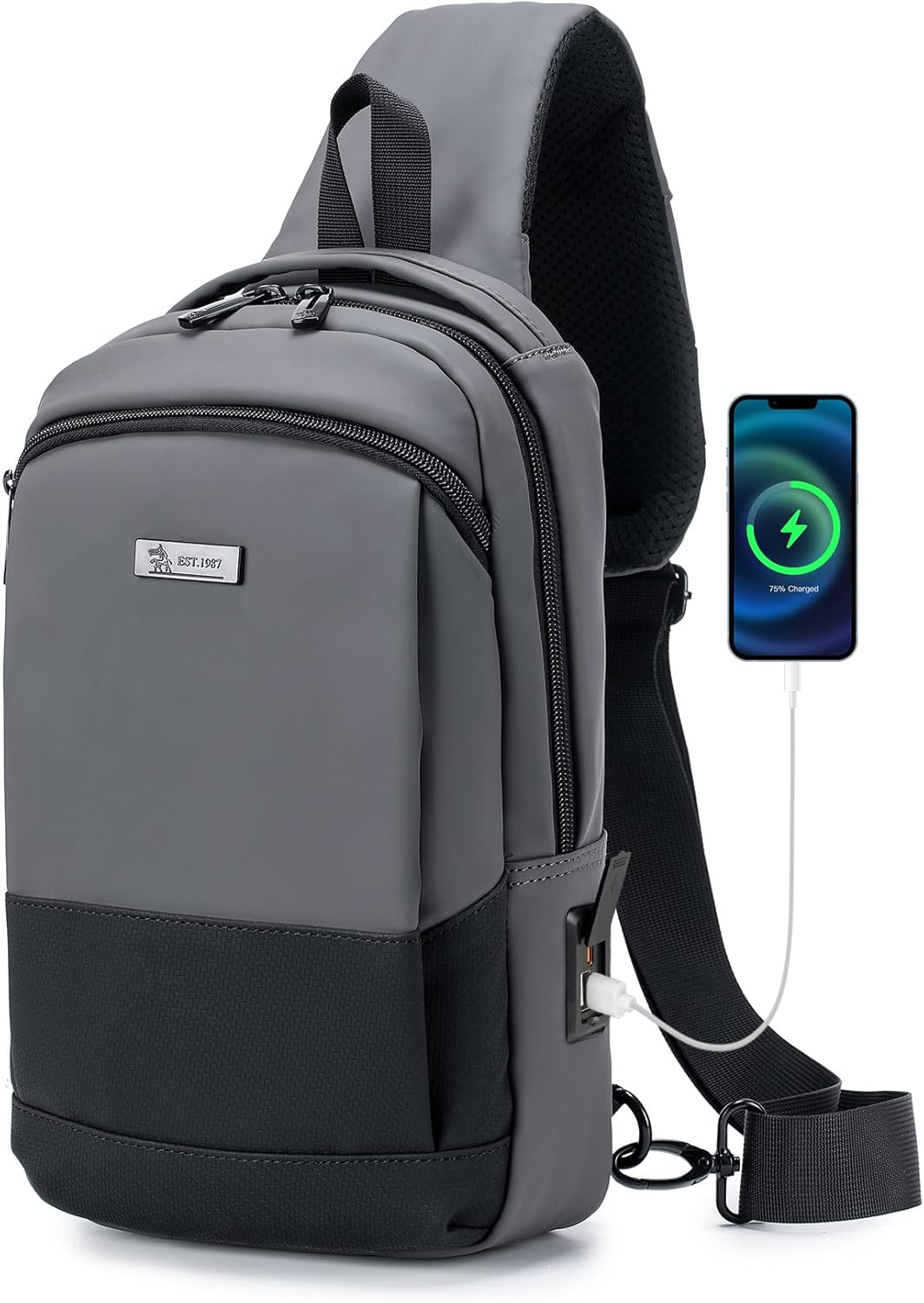 Sling Bag for Men, Anti-theft Crossbody Bag with USB Charging Port, PU Leather Shoulder Bag for Women Travel Outdoor Casual Sports Daypacks