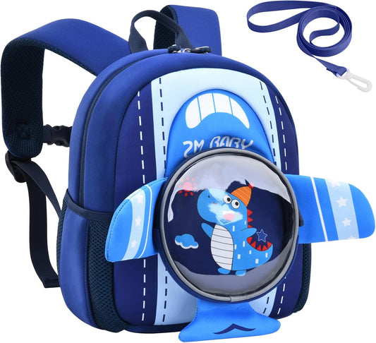 Padgene Toddler Harness Backpacks Safety Leash Kids Anti Lost Kindergarten Preschool Backpack Neoprene Lightweight Animal Schoolbag 3D Cartoon Dinasour Mini Travel Bag for Boys Girls