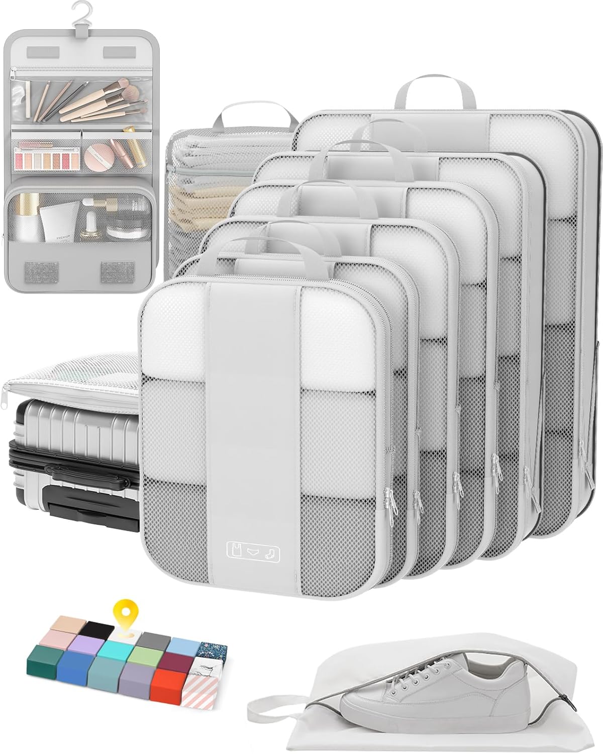 10 Set Compression Packing Cubes for Travel Essentials,Compressible Expandable Packing Cubes for Suitcase,OlarHike Luggage Organizer Bags for Travel,Handy Helper for Organizing Clothes(White)