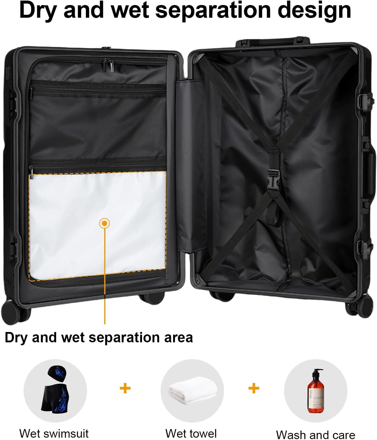 2-Piece Hardshell Zipperless Luggage Set, 20/26" Aluminum Frame Hardshell Spinner Luggage, Airline Approved Carry-On Luggage, TSA Lock, 360° Quiet Wheels With Cup Holder (Black)