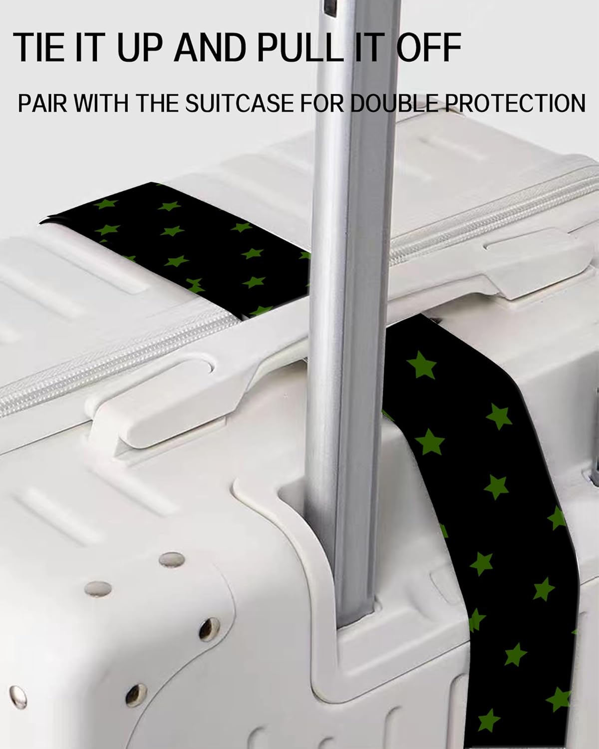 Luggage Straps for Suitcases, Adjustable Travel Belt, Durable Wide Luggage Strap, Cute Suitcase Strap Identifiers with Buckle, Bag Straps for Luggage, Black Green Stars
