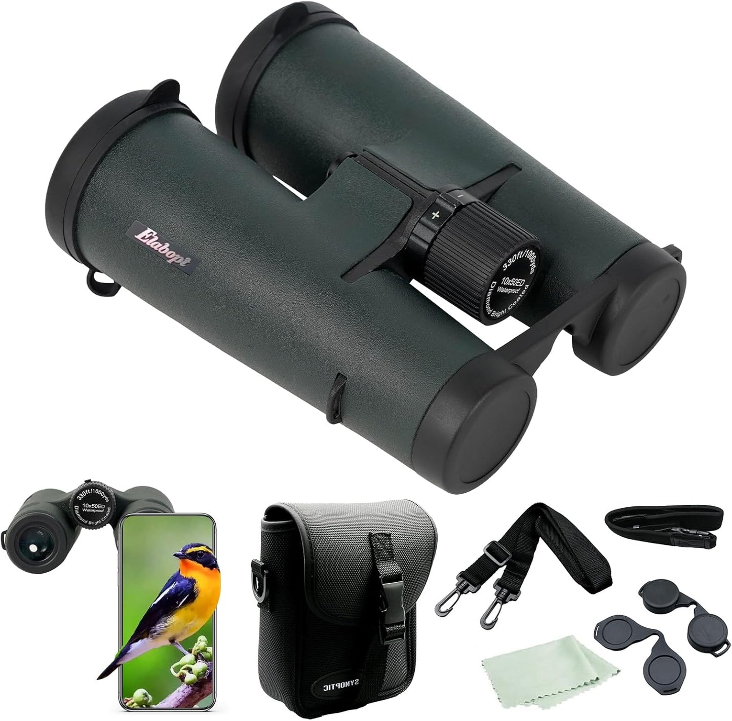 10x50ED Compact Binoculars for Adults – High-Powered BAK4 Prisms, Diamond White Coating, Waterproof & Fogproof, Rubber Armored – Ideal for Bird Watching, Hunting, Travel, Outdoor Sports