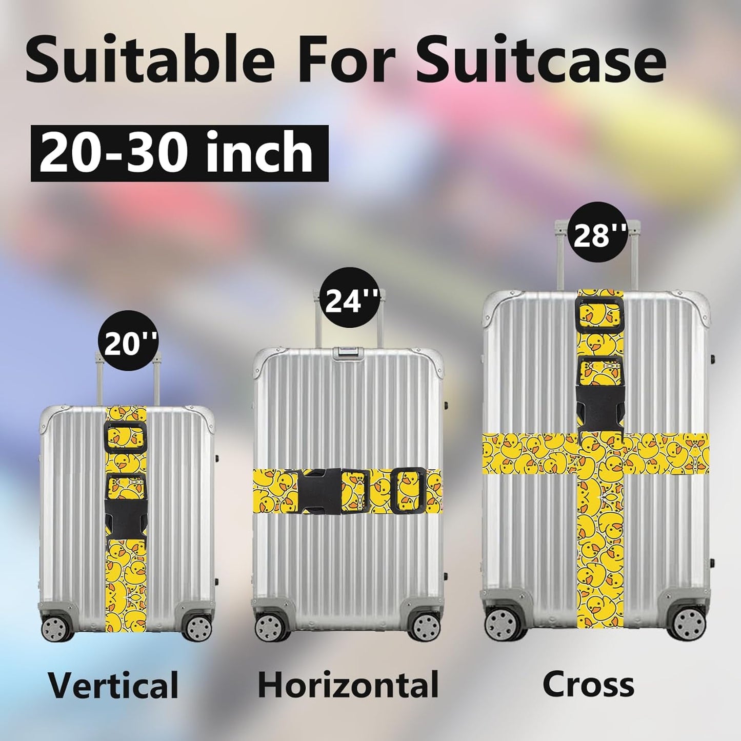 2 Pack Luggage Straps for Suitcases Adjustable Luggage Belt TSA Approved, Bright Colors Travel Packing Straps with Quick Release Buckle Unique Nylon for Sleeping Bag Car Seat, Duck