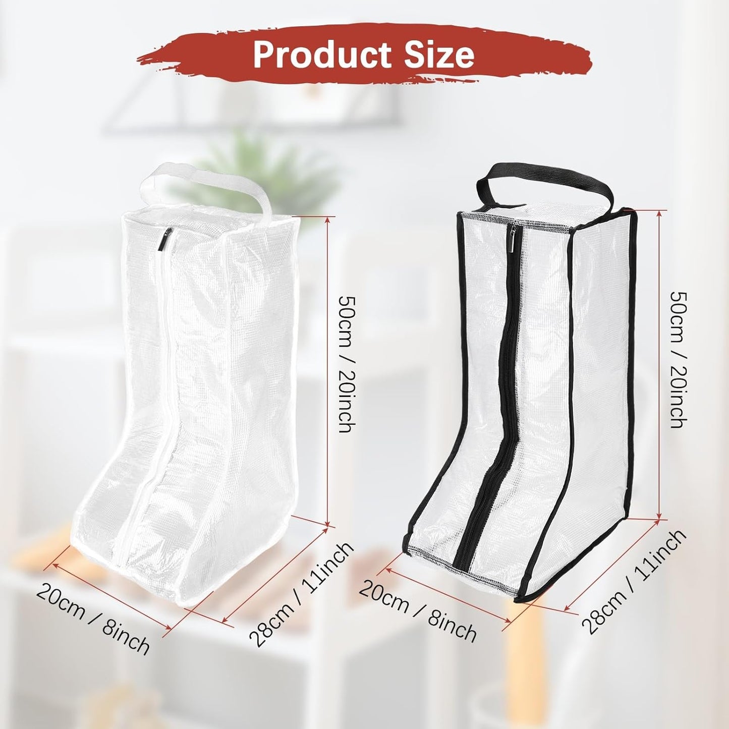 Boot Storage Bags [2PCS] - Plastic Tall Boot Carry Bags Clear Shoe Bags with Handle for Travel & Daily Use - [White, Black] Waterproof & DustProof Boot Bags for Cowboy Boots
