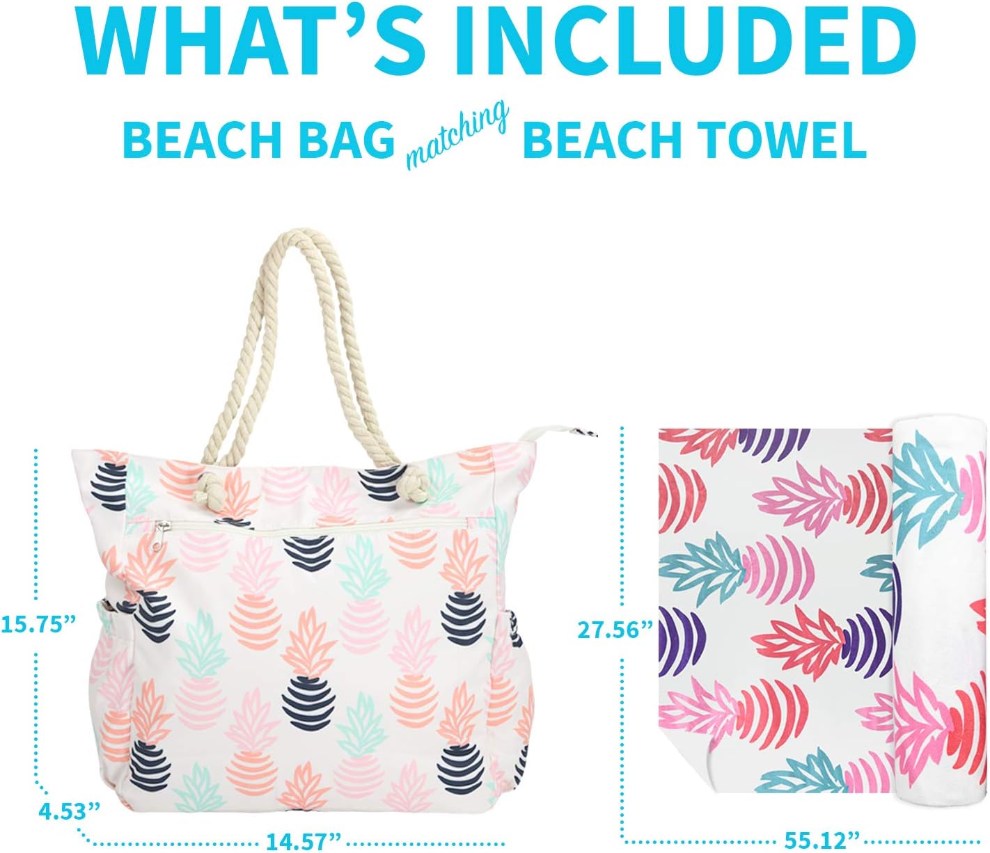 Beach Bag Spacious Shoulder Tote Travel & Gym Bag w/Multiple Pockets & Strong Zipper