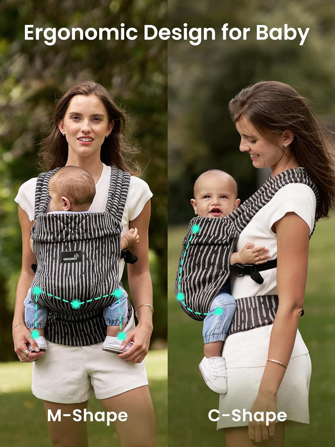 GROWNSY Baby Carrier Newborn to Toddler, Ergonomic Baby Toddler Carrier Wraps with Head Support, Easy to Wear, Infant Carrier Baby Gift, Travel and Hiking Friendly, for 7 to 44 lb (Flow-Stripe)