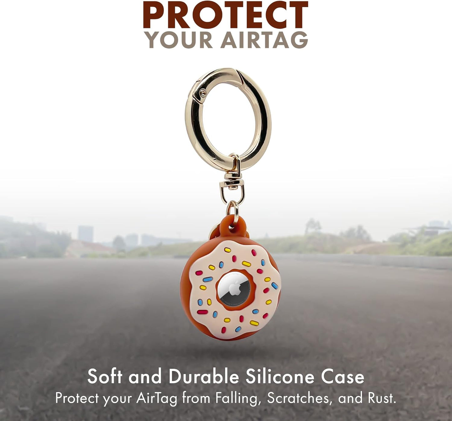 Apple AirTag 4 Pack Shockproof, Dustproof & Washable Cases, Silicon Holders with Accessories for Wallets, Luggage, Pet Collars, Key Finders (Donut (White & Brown))