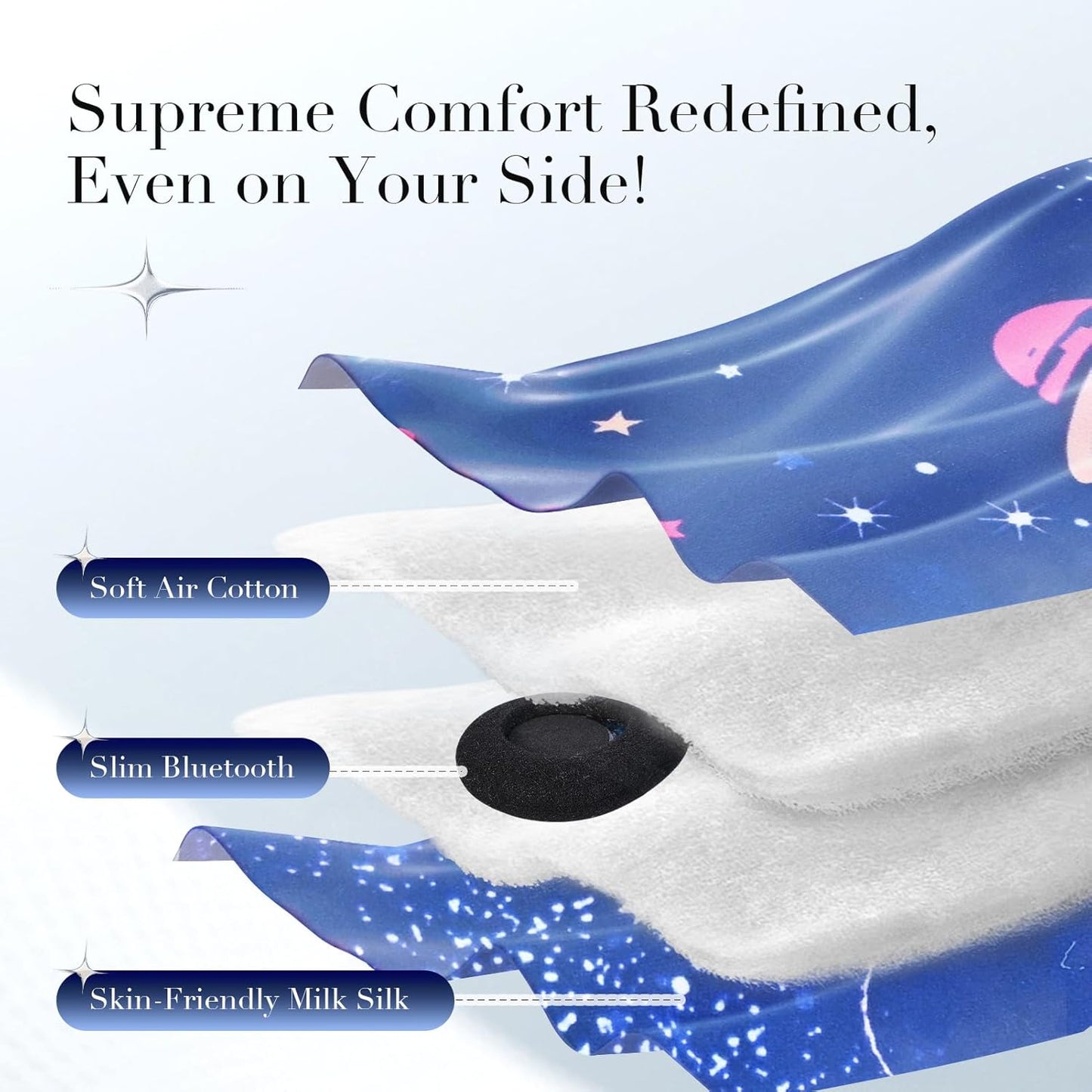 LC-dolida Sleep Mask with Bluetooth Headphones, Extra Large Silk Eye Mask for Sleeping Side Day Sleepers, Sleep Headphones Bluetooth 5.4 for Women Men with Thin Speaker, Blackout, Comfort, Microphone