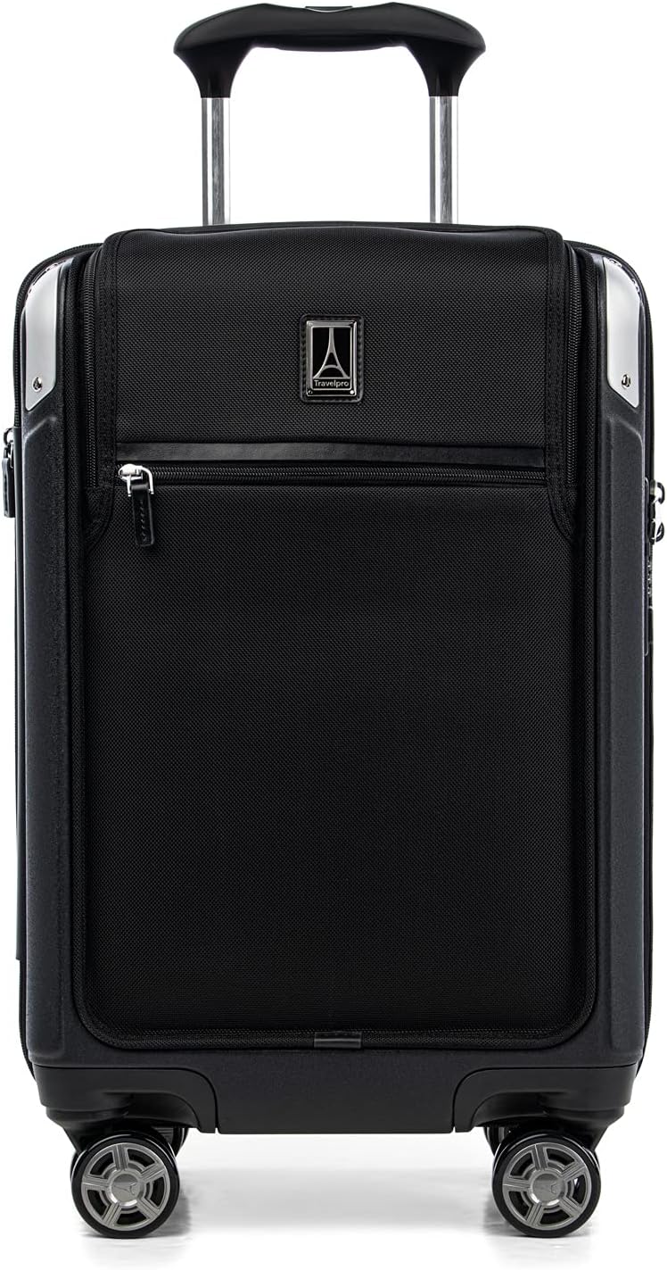 Travelpro Platinum Elite Hardside Expandable Carry on Luggage, 8 Wheel Spinner, TSA Lock, Hard Shell Polycarbonate Suitcase, Shadow Black, Compact Carry on Laptop Pocket 20-Inch