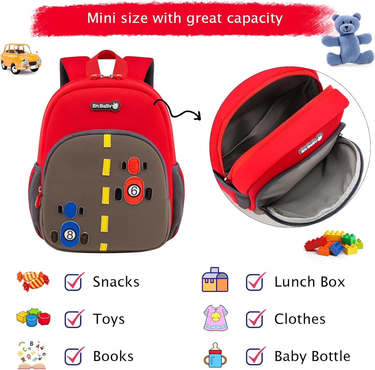 Padgene Toddler Backpacks Kids Preschool Backpack Waterproof Neoprene Animal Schoolbag Lunch backpack 3D Cartoon Mini Travel Bag for Boys Girls Ages 3-5