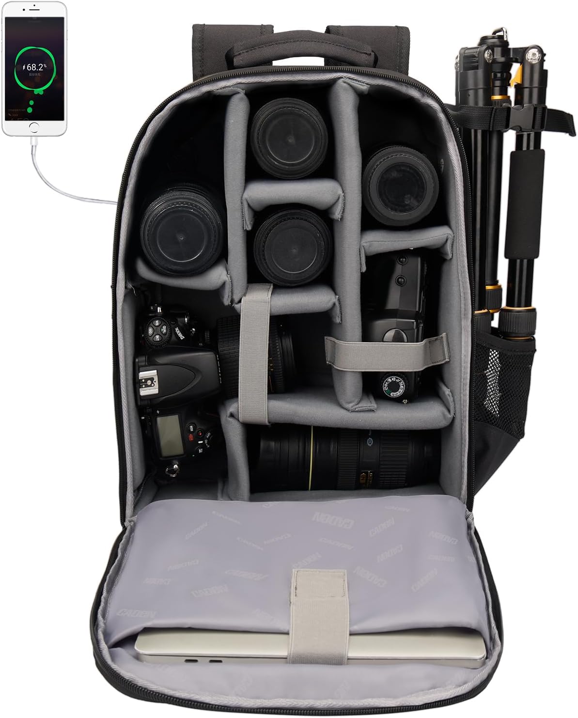 CADeN Camera Backpack Bag with Laptop Compartment 15.6" for DSLR/SLR Mirrorless Camera Waterproof, Camera Case Compatible for Sony Canon Nikon Camera and Lens Tripod Accessories Black