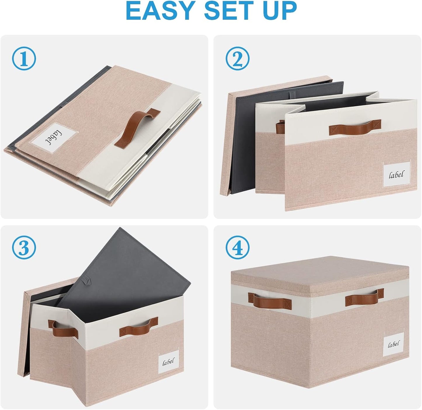 Large Storage Bins with Lids, Foldable Fabric Storage Baskets with Lids, Sturdy Storage Boxes with Labels and 3 PU Handles for Closet Home Bedroom Office (26L, 3 Packs, Pink&White)