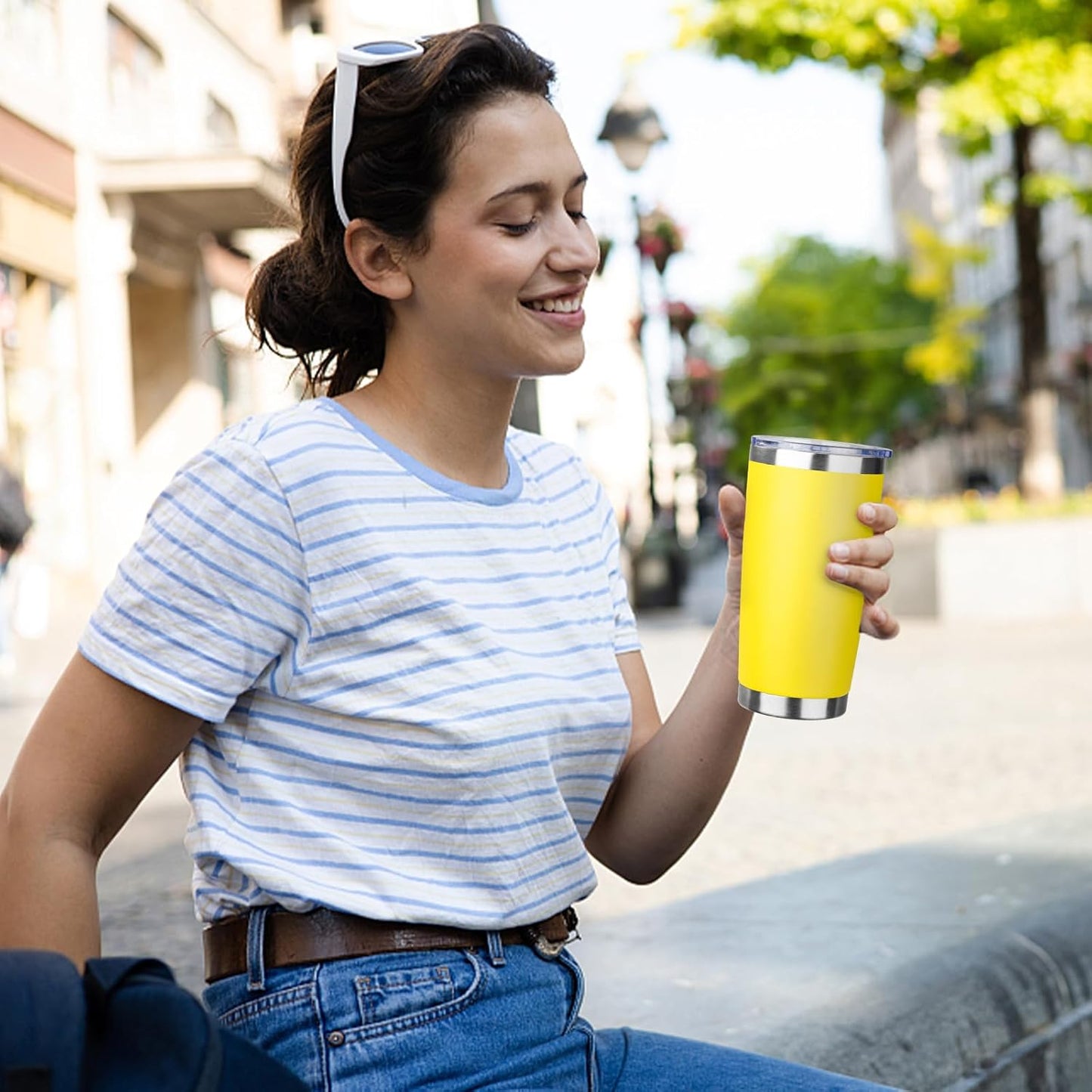 20oz Tumbler with Straw and Brush, Stainless Steel Vacuum Insulated tumbler, Double Wall Insulated Coffee Tumbler for Outdoor, Home, Travel,Office (Buff,4pcs)