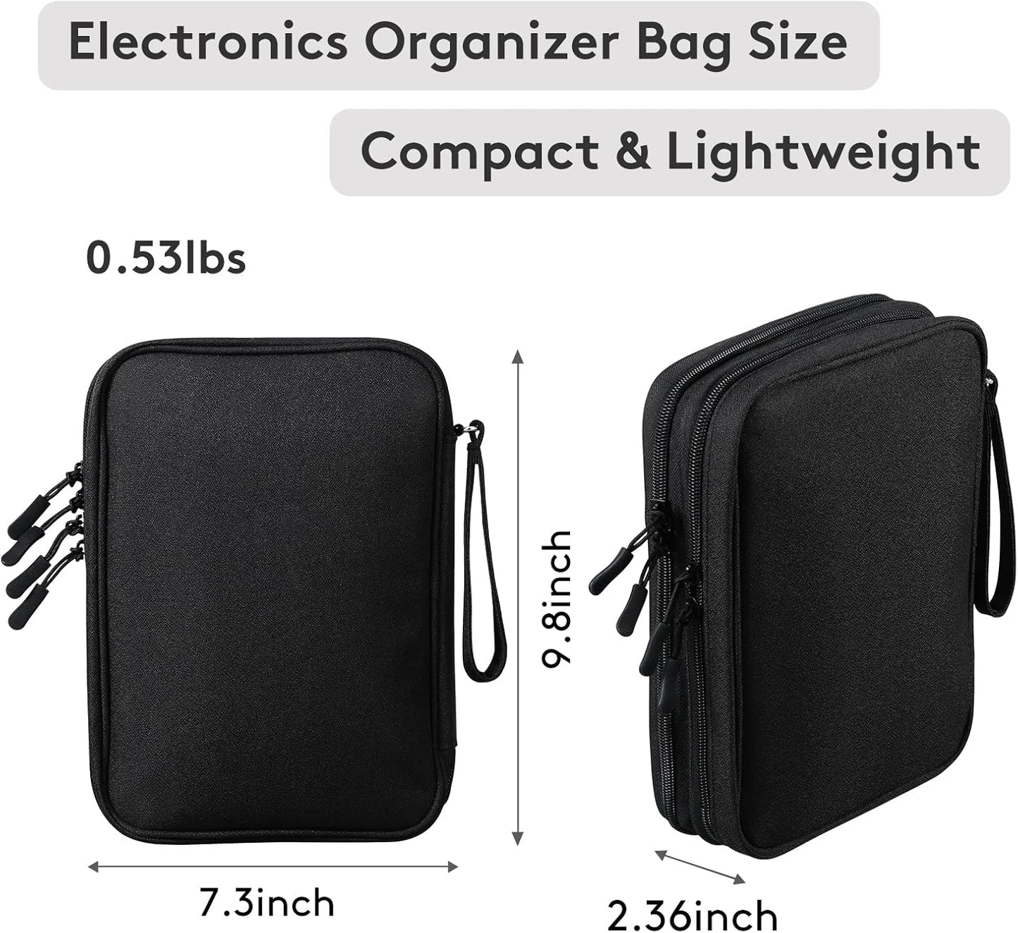 DDgro Travel Electronics Organizer Pouch Bag for Tech Gadgets & Airplane Accessories, for Cables/Cords & Chargers/iPad Mini (Large, Black)