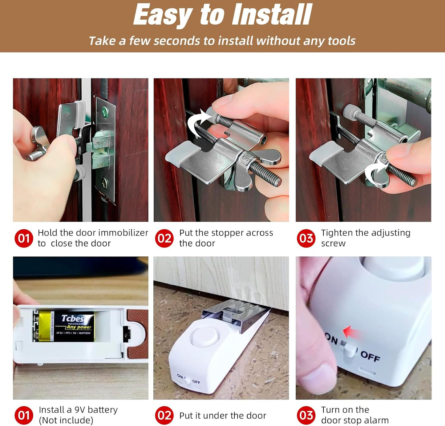 2 Pack 120dB Travel Door Stopper Alarm & Portable Door Lock, 3-Level Sensitivity Adjustable Travel Security Wedge for Hotel Home Apartment Dorm