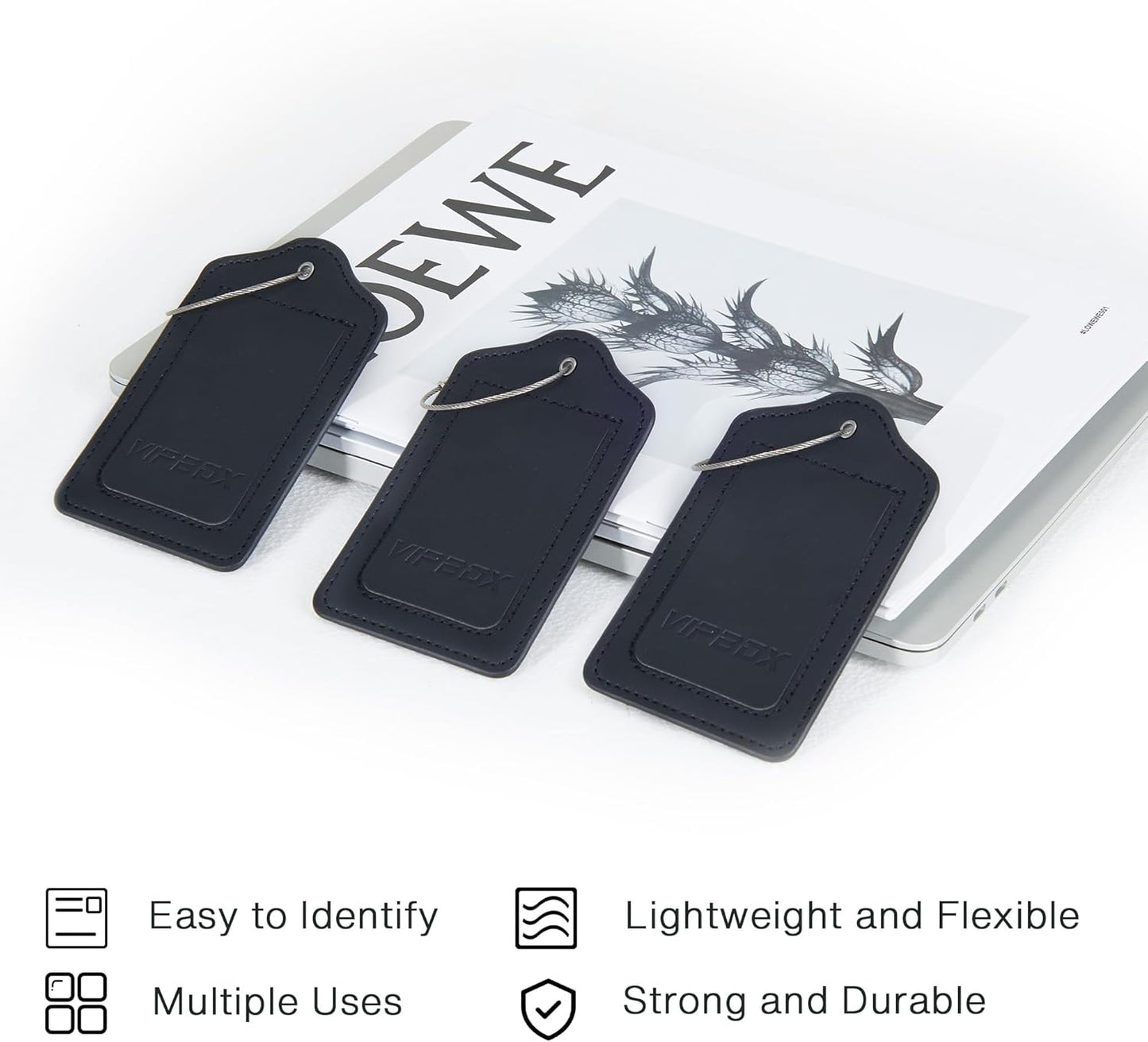 Luggage Labels Premium Travel Suitcase Tags for Baggage Easy to Write Waterproof with Name ID Card for Man Women (Black)