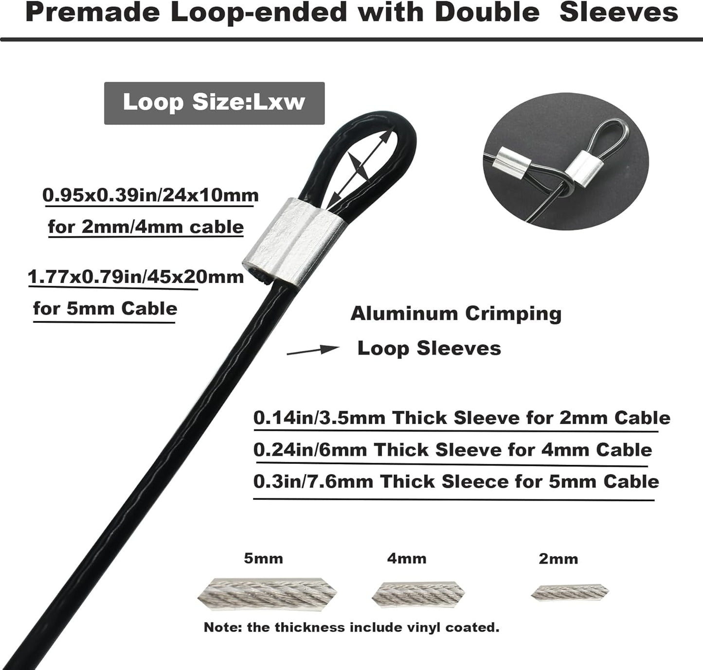 10 Pcs 4mm Wire 12 inch Vinyl Coated Stainless Steel Cable with Loops Short Wire Rope Lanyard Lock Security Chain Link for Outdoor Gates, Black(4mm x 12inch)