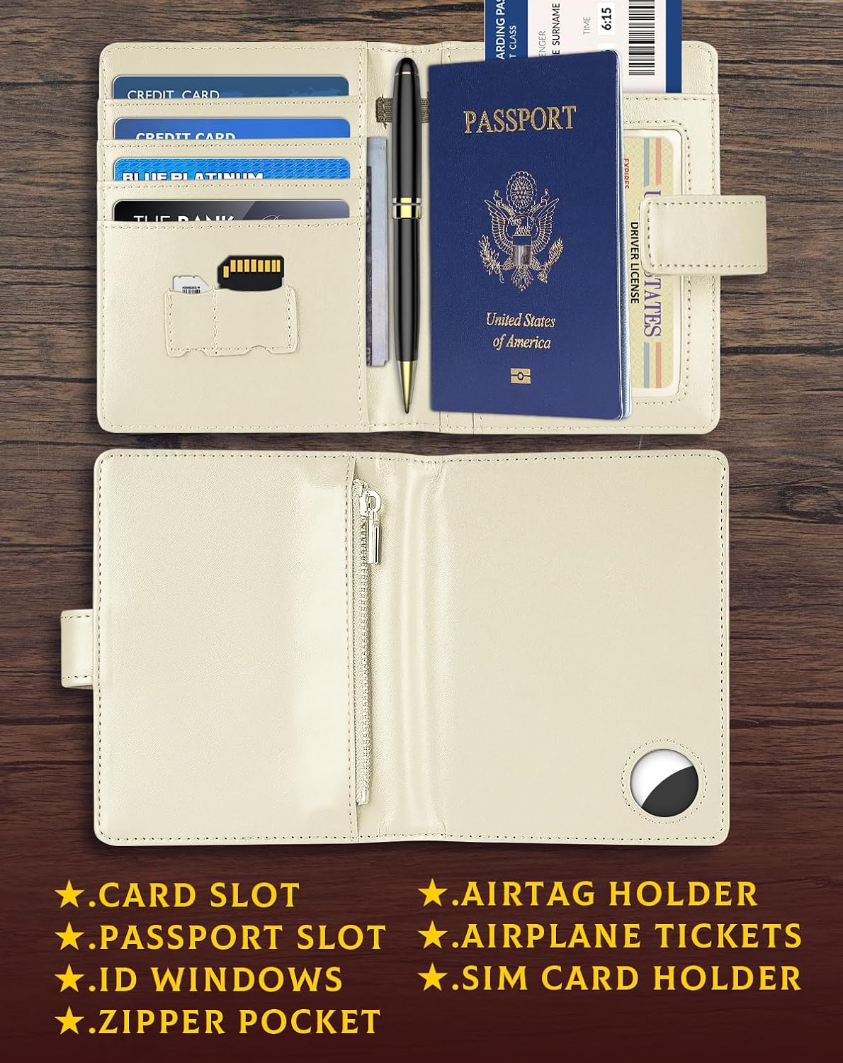 Leather Passport Holder Wallet Cover Case for Women and Men,RFID Blocking,Passport Case,Travel Accessories (White)