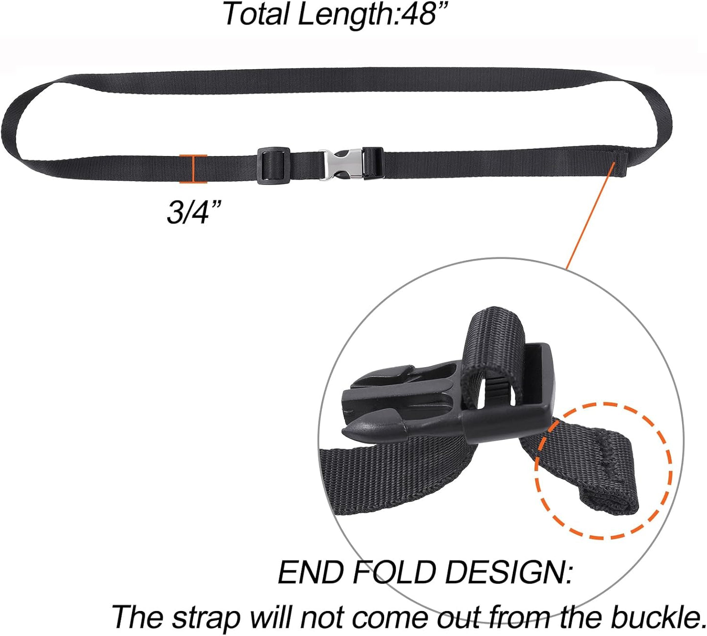 Buckle Straps with Clips, Adjustable Nylon Straps with Buckle, 4 Pack (Black-Metal, 4‘x0.75“)