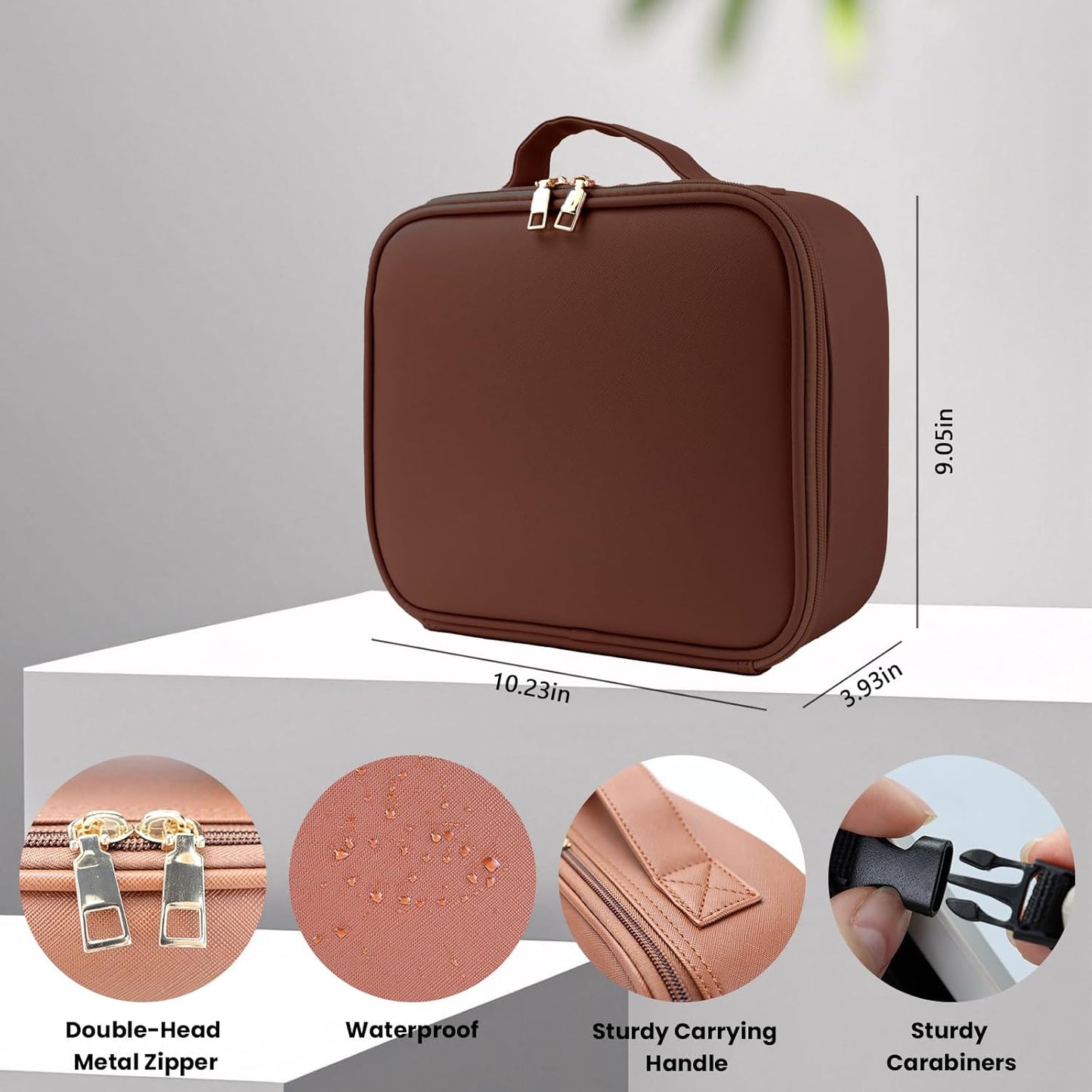 Travel Makeup Bag with LED Mirror and Light Travel Makeup Case Cosmetic Organizer Portable Cosmetic Brush Organizer Bag with Adjustable Dividers for Cosmetics Makeup Brushes Toiletry(Dark Brown)