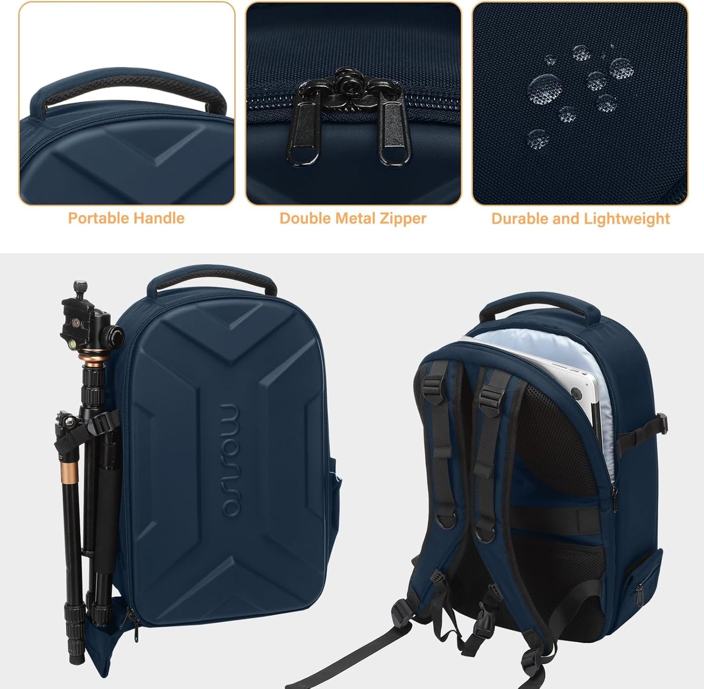 MOSISO Camera Backpack, DSLR/SLR/Mirrorless Photography Camera Bag Waterproof Artistic Geometric Hardshell Case with Tripod Holder&15-16 inch Laptop Compartment for Canon/Nikon/Sony, Steel Blue