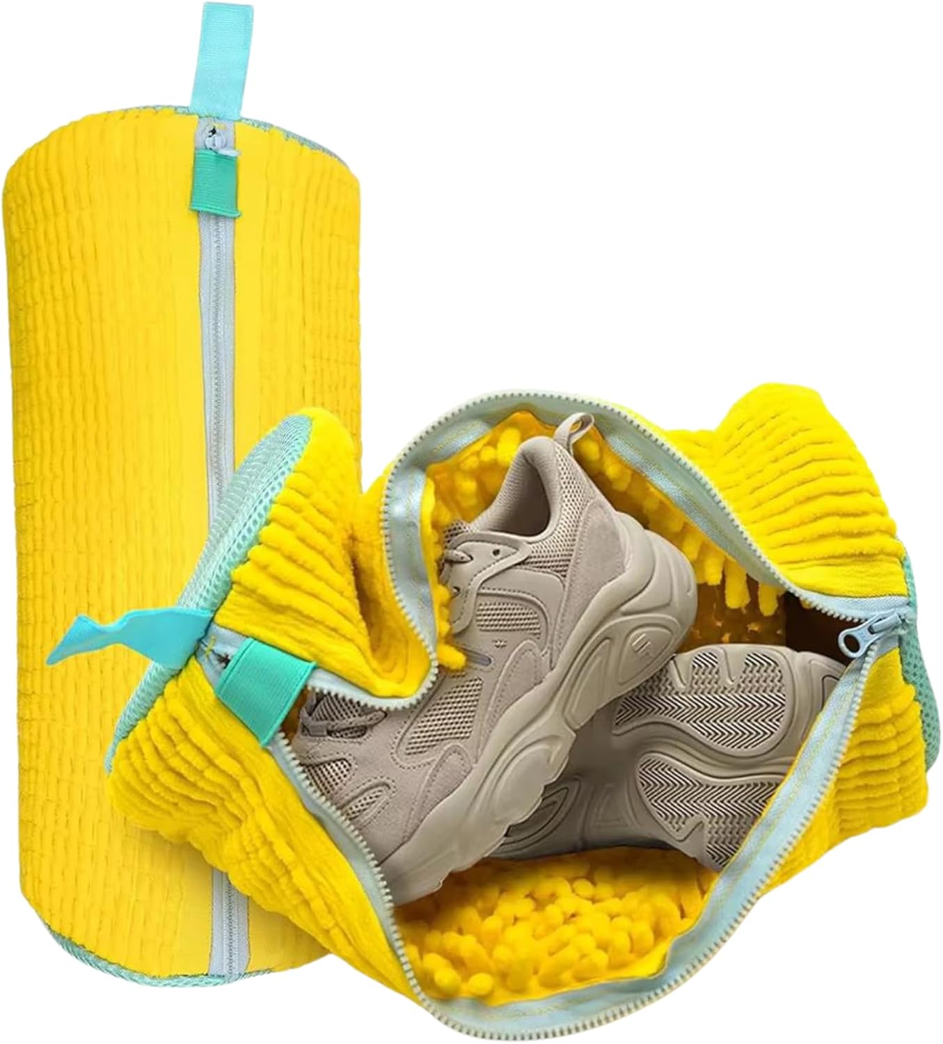 2-Pack Shoe Laundry Bags for Washer & Dryer – Reusable Sneaker laundry Bag with 360° Microfiber Cushion – Anti-Deform, Tear-Resistant, Foldable shoe washing machine bag, 39x19cm – Yellow