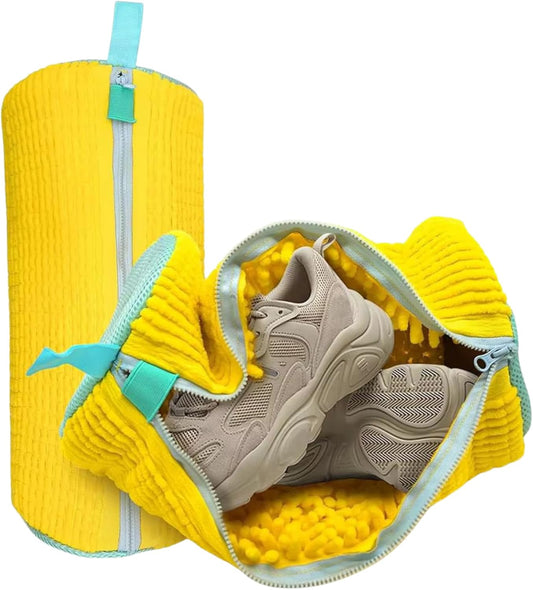 2-Pack Shoe Laundry Bags for Washer & Dryer – Reusable Sneaker laundry Bag with 360° Microfiber Cushion – Anti-Deform, Tear-Resistant, Foldable shoe washing machine bag, 39x19cm – Yellow