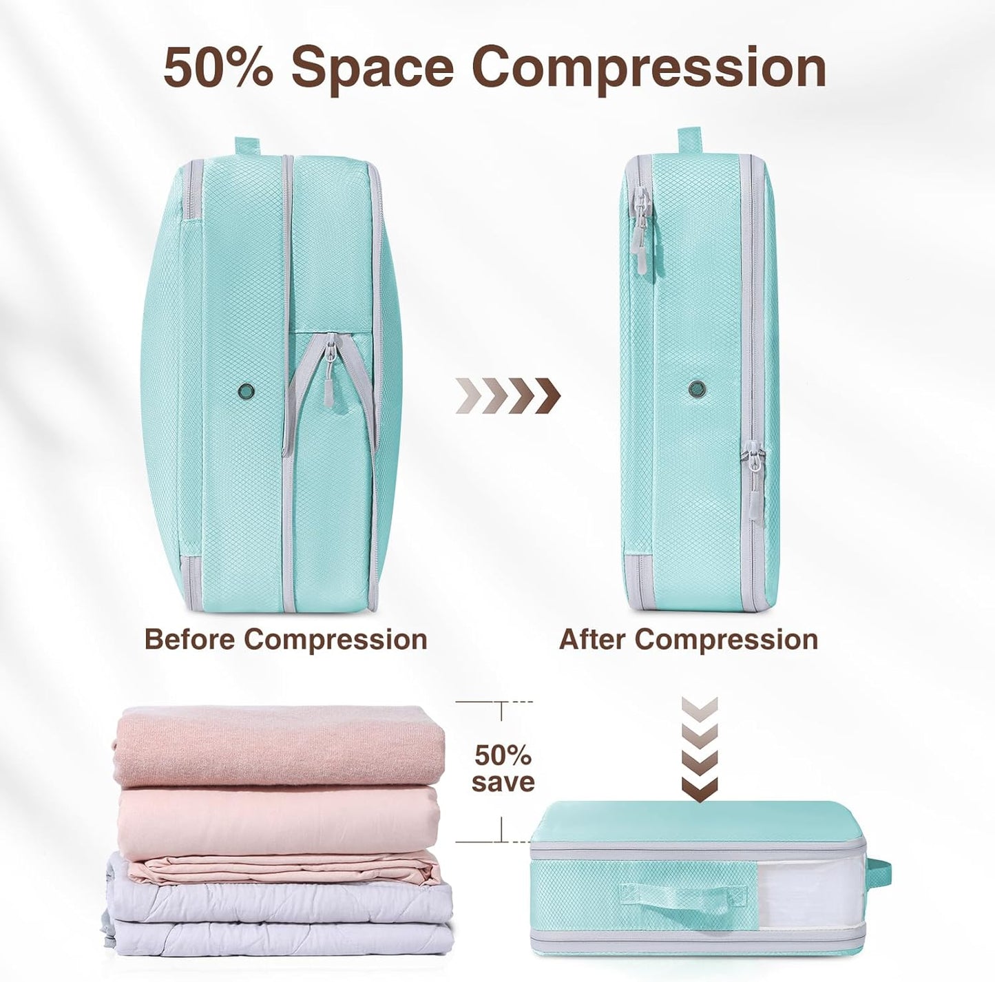 DIMJ Clothes Storage Bag 8 Pack, 19L Compression Storage Bags for Blanket, Sweater, Jacket, Closet, Sheet Storage Organizer with Window Handle, Space Saver Storage Bags with Zipper, Blue