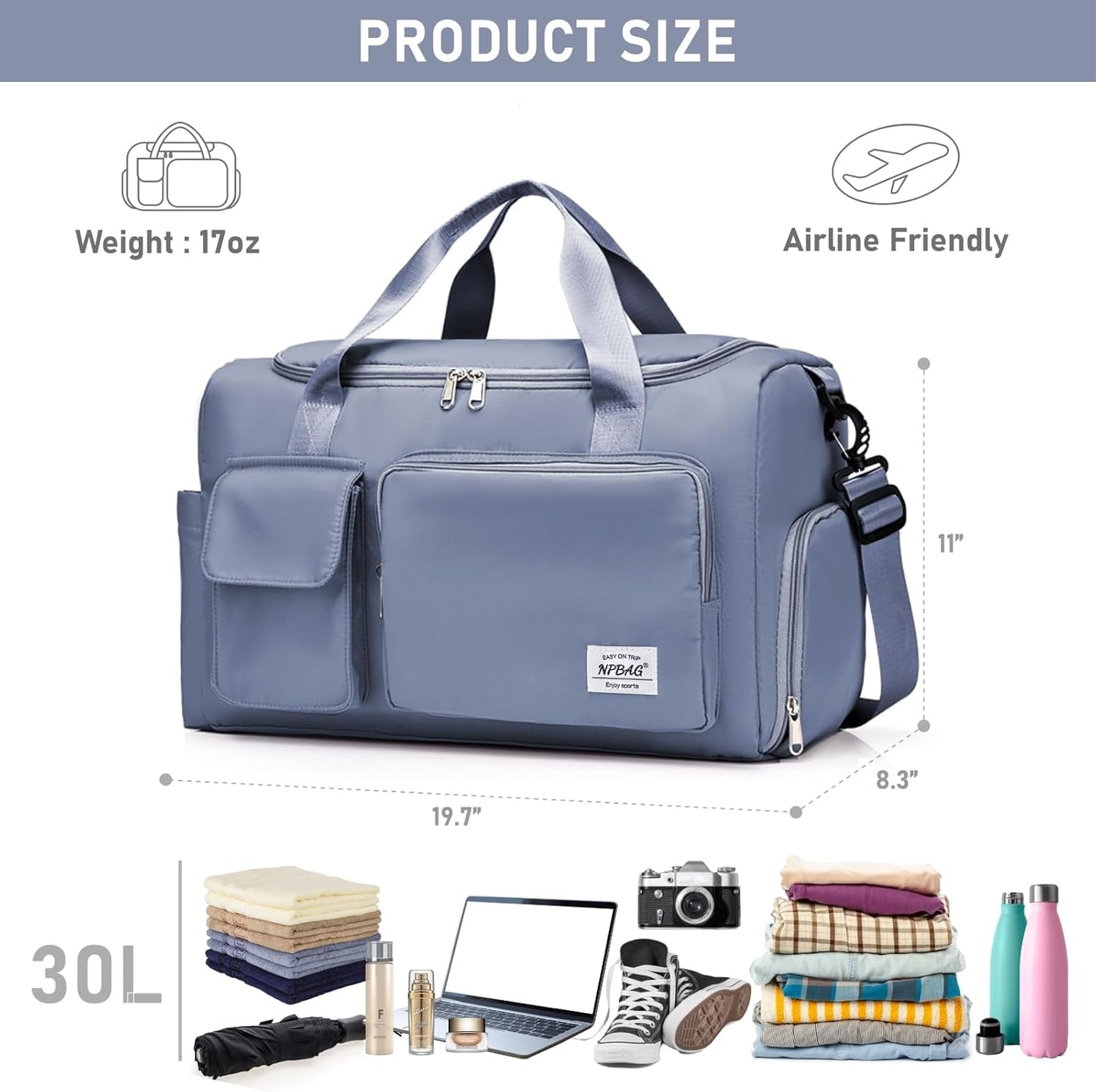 NPBAG Women Travel Duffel, Multi Functional Large Expandable Weekender Carry-on Tote, Gym Workout Overnight Bag, Mommy Hospital Bag for Labor and Delivery