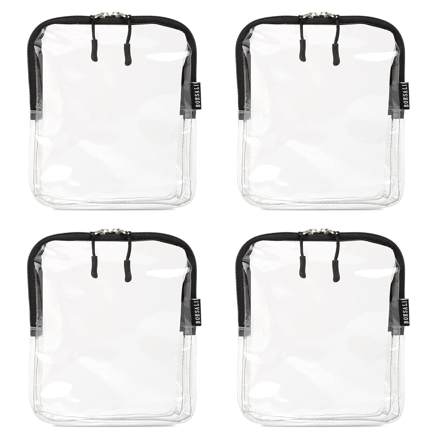 BORSALI Quart Size Bag TSA-Approved for Carry On Travel - One (1) Quart Clear Toiletires, Cosmetic and 3-1-1 Liquids Toiletry Bag - 4 Pack