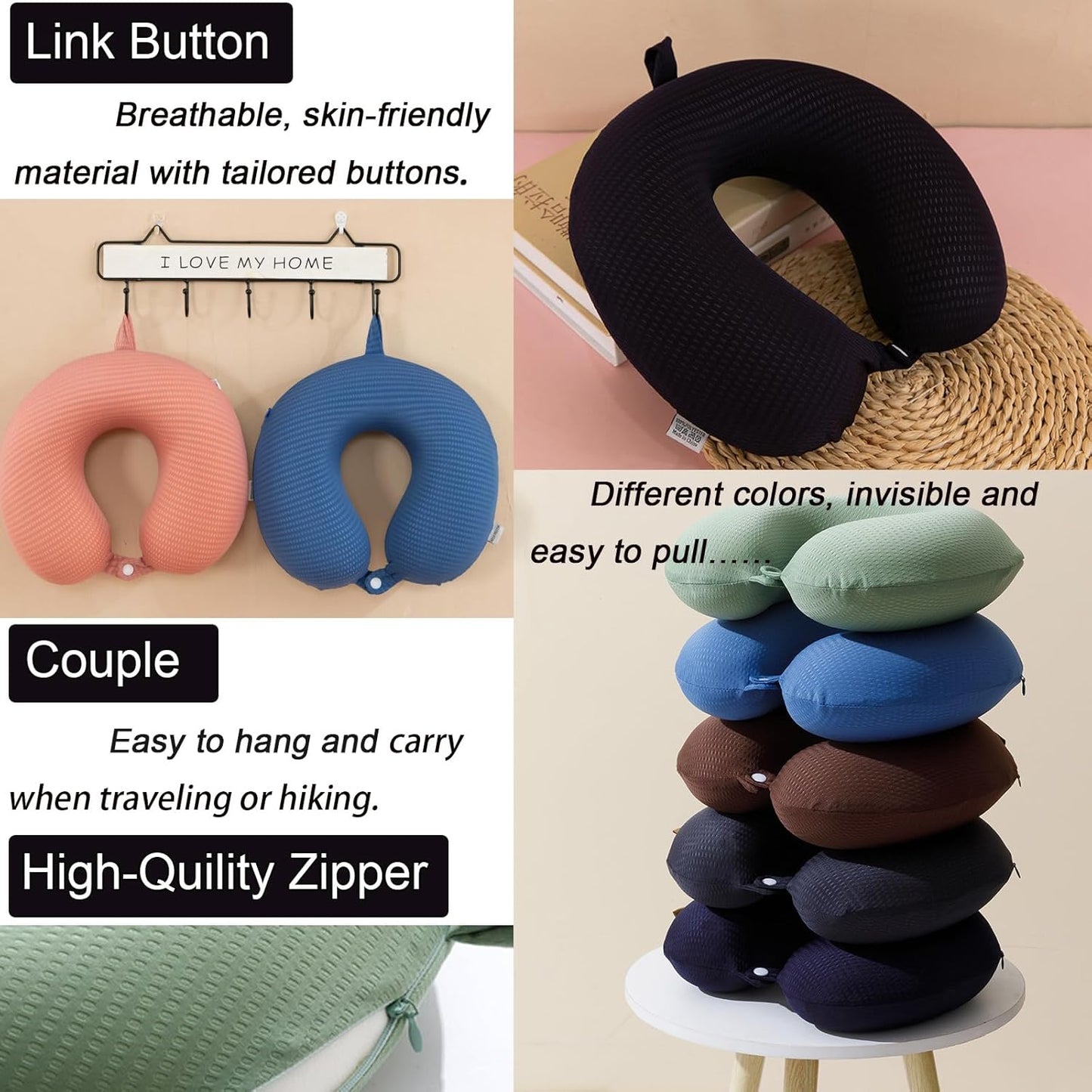 Travel Neck Pillow Cover, Neck Pillow Case with Zipper, Cooling, Pure, Soft and Smooh, Airplane Pillow Sleep Replacementt Washable (Only Pillow Covers, no Filler)