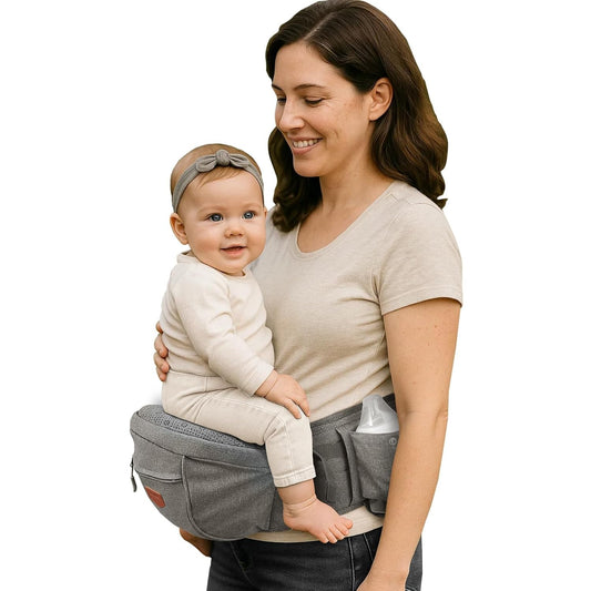 Sunveno Hip Baby Carrier with Seat,Ergonomic Baby Hip Carrier, Front-Facing Baby Holder, Anti-Slip Seat Surface, Wide and Adjustable Waistband, Multiple Pockets, Newborn to Toddler up to 45lbs, Grey