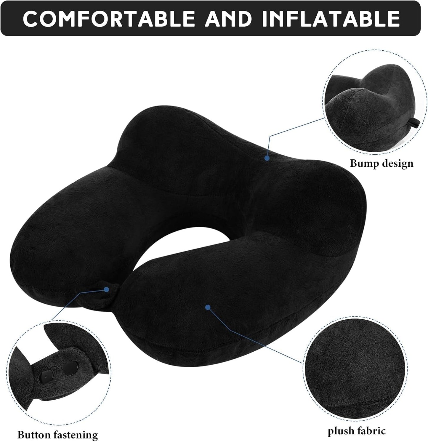 Sintuff 2 Pack Inflatable Travel Pillow for Airplanes Inflatable Neck Flight Pillows with Compact Bag and Blindfold for Traveling, Airplane, Train, Car, Office(Black and Dark Gray)