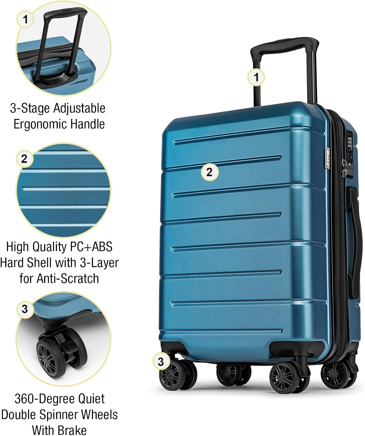 KYME Hardside Expandable Carry On Luggage 22x14x9 Airline Approved 20 Inch Hardshell Carry On Suitcase with Wheels TSA Lock Small Travel Rolling Luggage with Cup Holder for Women Men Lt Blue