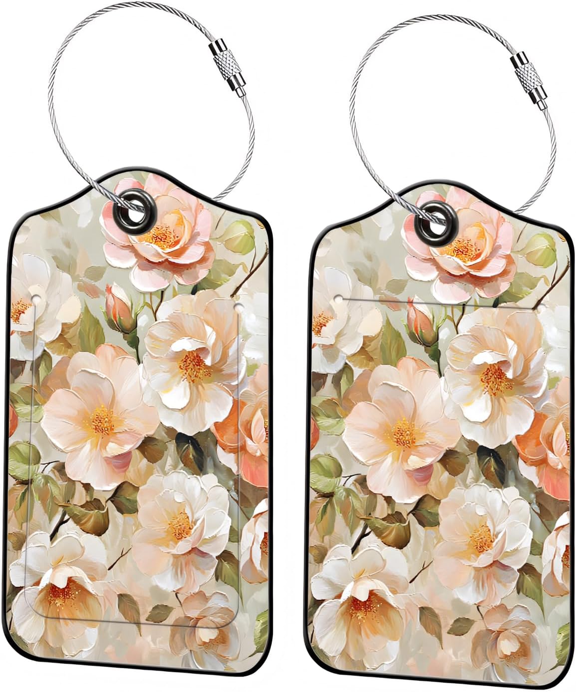 Luggage Tags for Suitcases, 2-Pack PU Leather for Cruise & Travel, Baggage ID Tags with Privacy Cover & Address Card, Durable Metal Ring, Kids Adults Travel Accessories, Soft Hued Roses