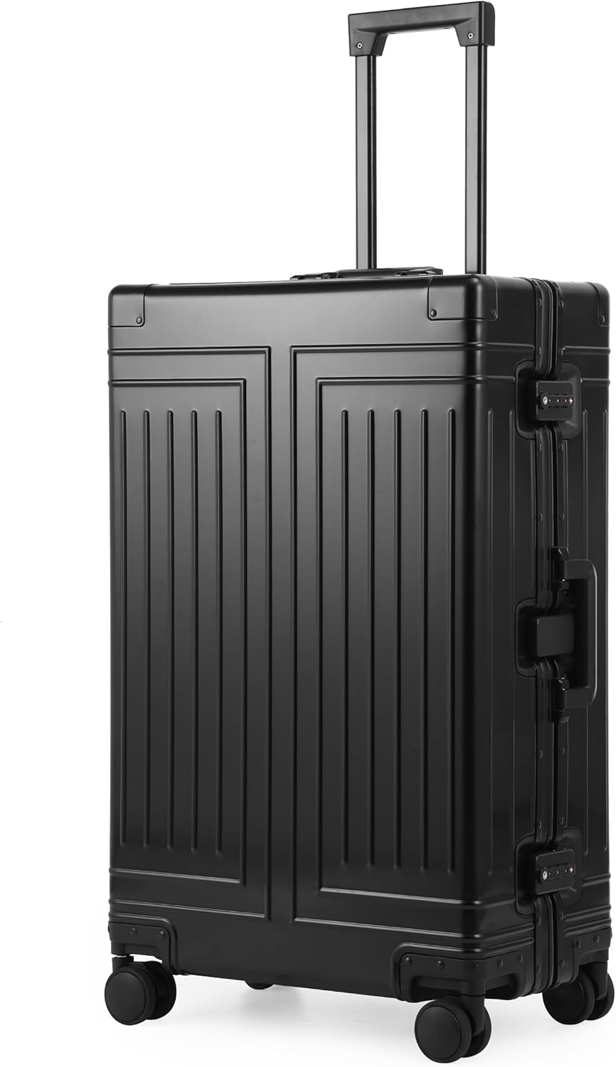 All Aluminum Carry On Luggage，Cut from Whole Aluminum Sheet，22x14x9 Airline Approved ，（3rd Generation，Premium Metal zipperless suitcase ） (black, 28inch)