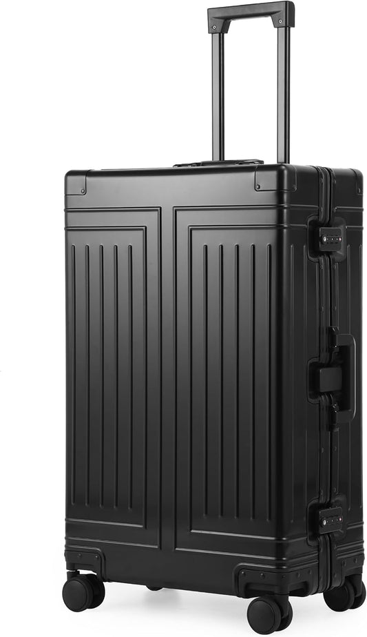 All Aluminum Carry On Luggage，Cut from Whole Aluminum Sheet，22x14x9 Airline Approved ，（3rd Generation，Premium Metal zipperless suitcase ） (black, 28inch)