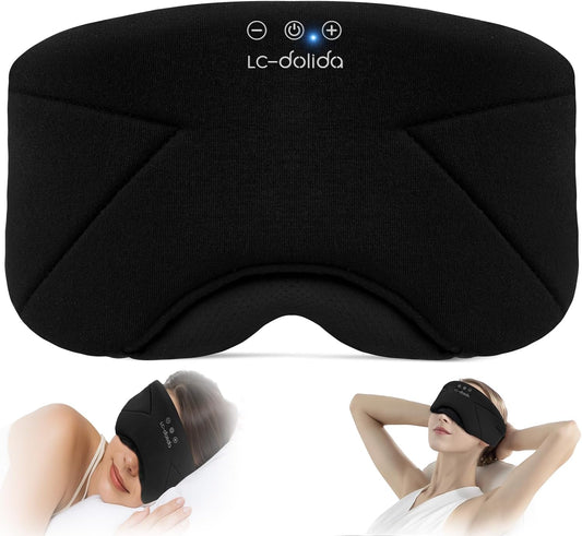 LC-dolida Sleep Mask with Headphones Bluetooth 5.4, Wireless Music Eye Mask for Sleeping Headphones with Soft Bamboo Cotton Cooling Breathable,Ultra-Thin Stereo Speaker for Side Sleepers-Black