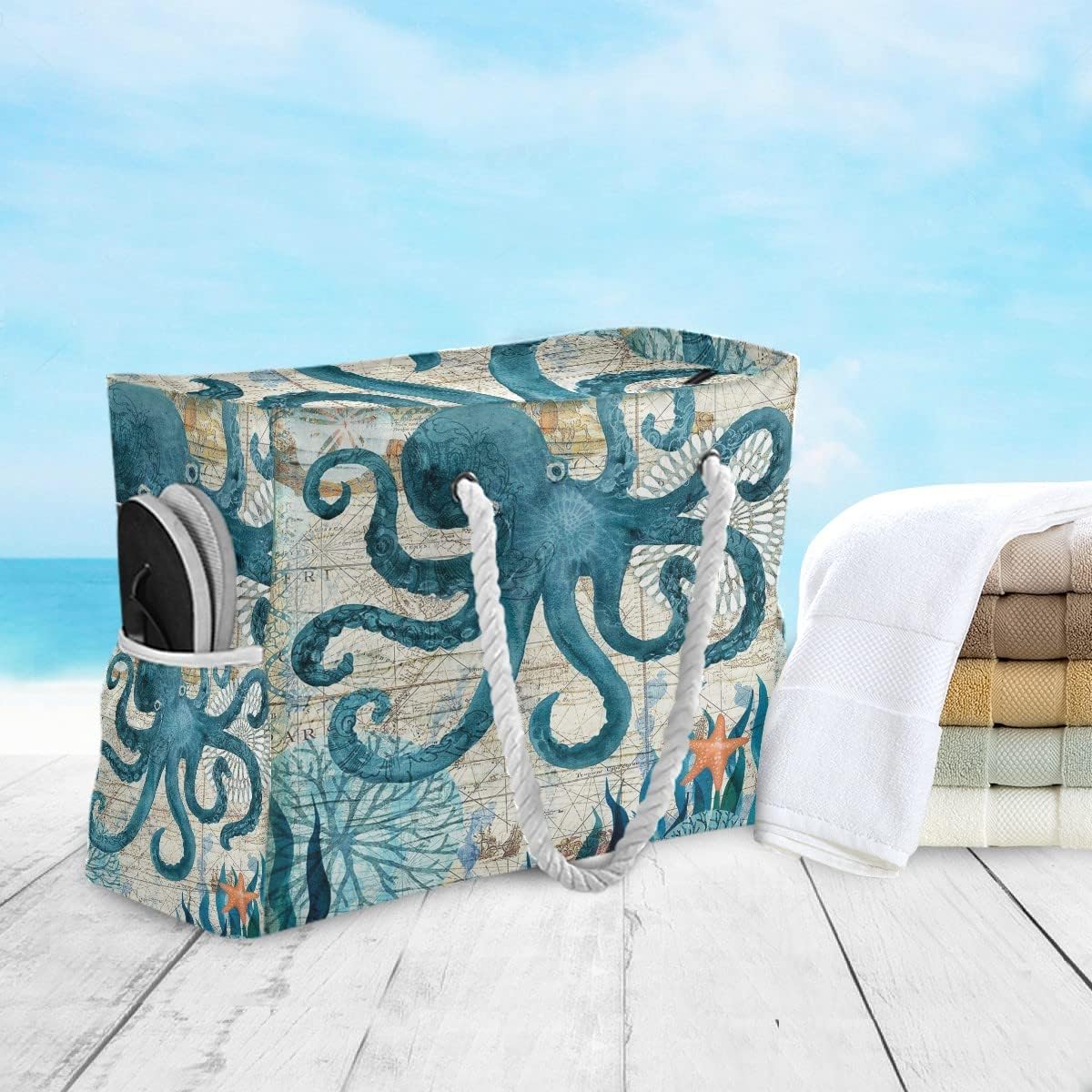 senya Large Beach Bags Totes Canvas Tote Shoulder Bag Soft Wave Water Resistant Bags for Gym Travel Daily Ocean