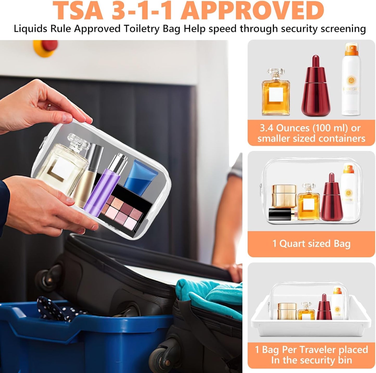 AURUZA 4 Pack Clear Toiletry Bag, Portable Travel Makeup Pouch with Zipper, TSA Approved Organizer, PVC Cosmetic for Airport Airline Compliant