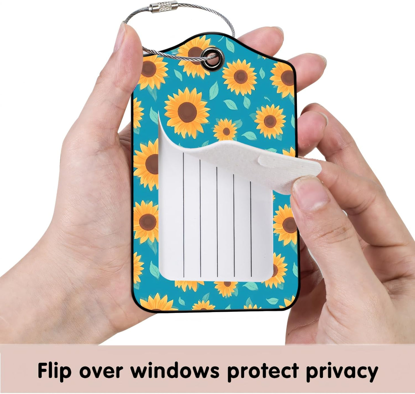 Luggage Tags for Suitcases, 2-Pack PU Leather for Cruise & Travel, Baggage ID Tags with Privacy Cover & Address Card, Durable Metal Ring, Kids Adults Travel Accessories, Turquoise Sunflowers