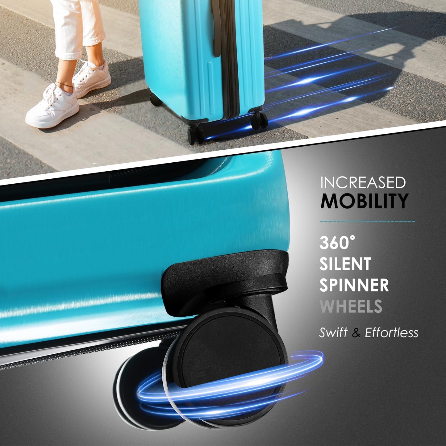 22 Inch Carry On Luggage 22x14x9 Airline Approved, Carry On Suitcase with Wheels, Hard-shell Carry-on Luggage, Durable Luggage Carry-On, Teal Small Suitcase with Cosmetic Case