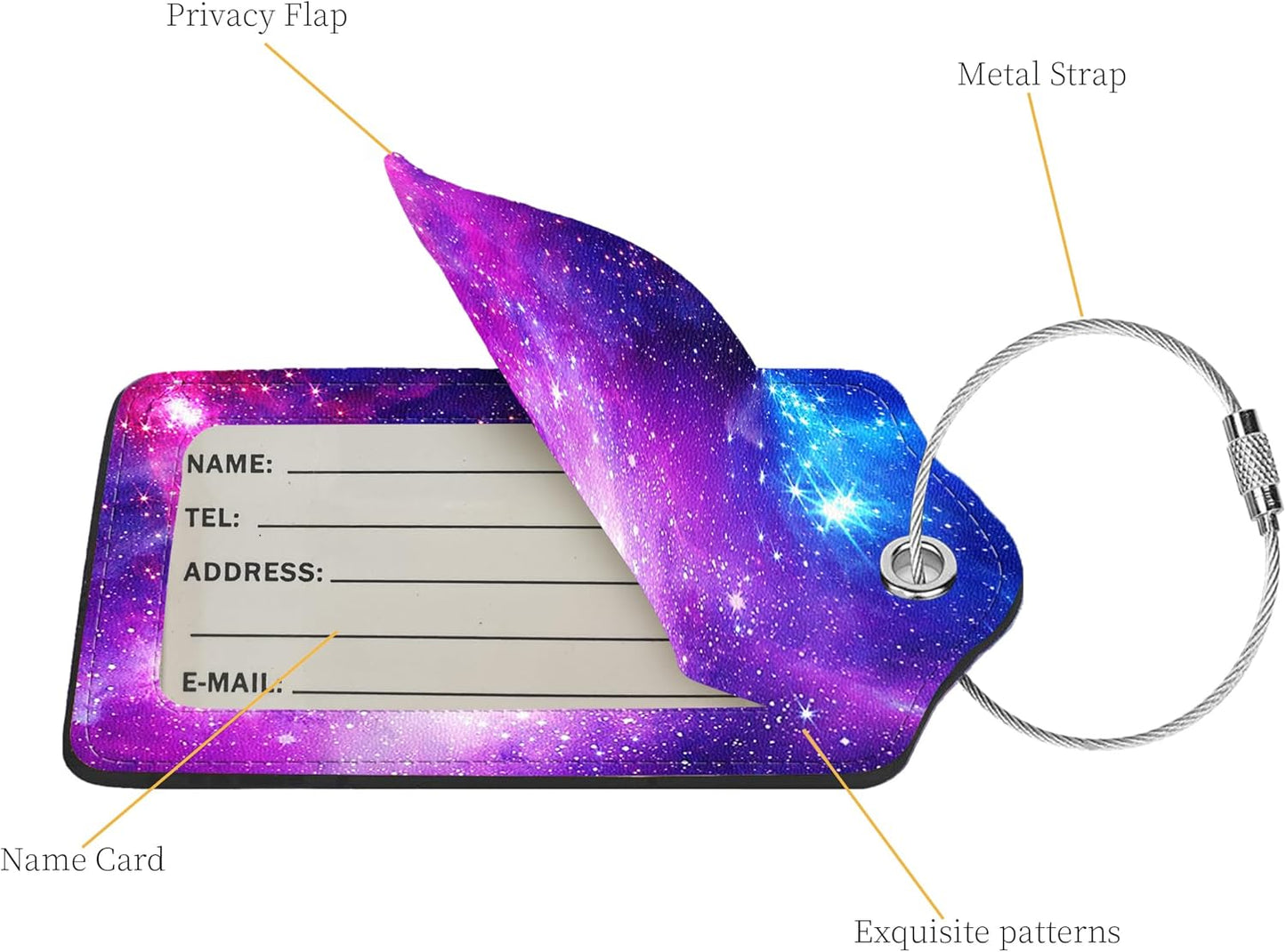 2 Pcs Luggage Tags for Suitcase, Cute Unique PU Leather Travel Bag Tag with Privacy Cover ID Label Address Card and Durable Metal Ring Suitable for Men Women Children Backpack,Purple Star River