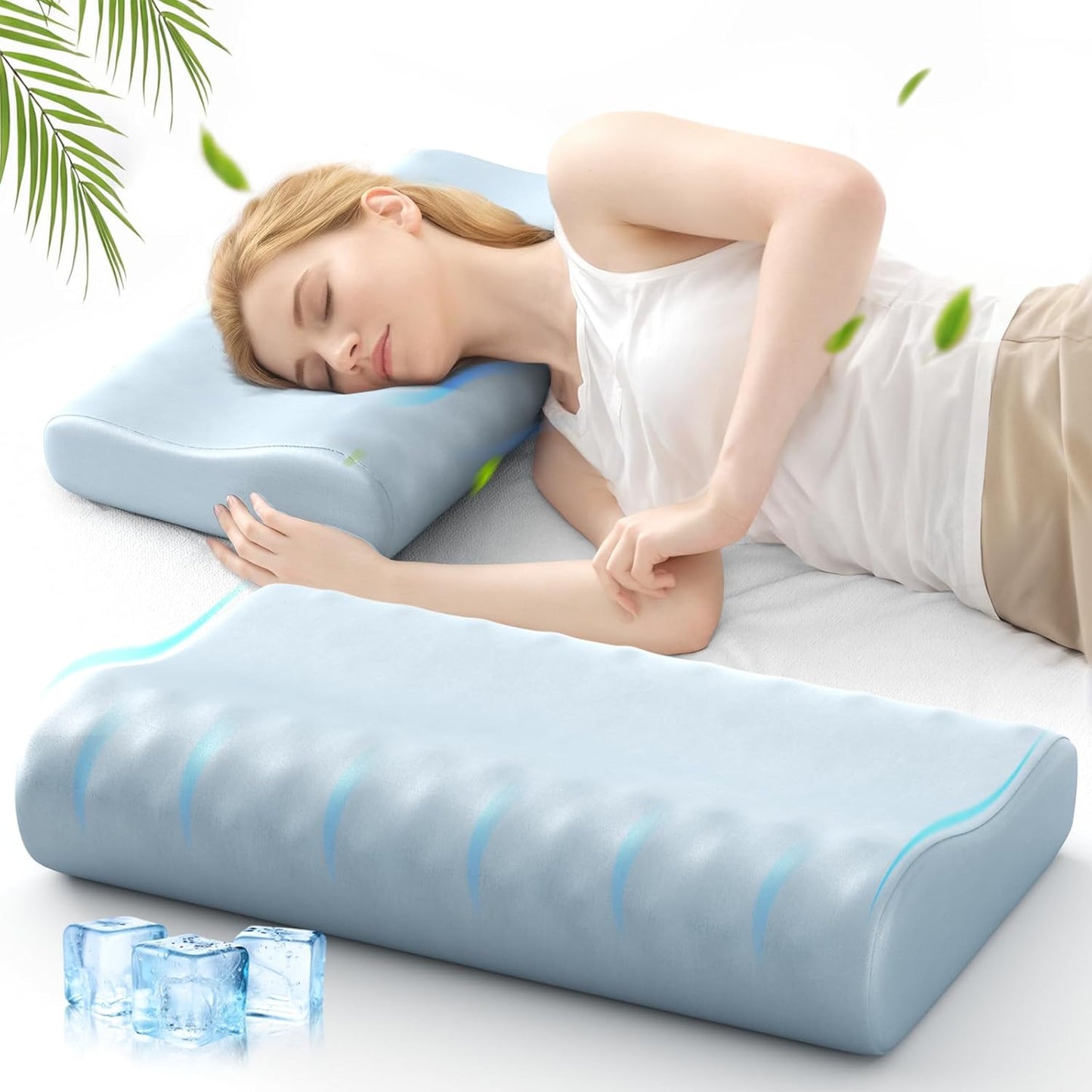 Cervical Neck Pillow for Sleeping - Memory Foam Pillows, Orthopedic Pillow for Neck and Shoulder Pain, Adjustable Cooling Contour Pillow (Misty Blue, Queen)