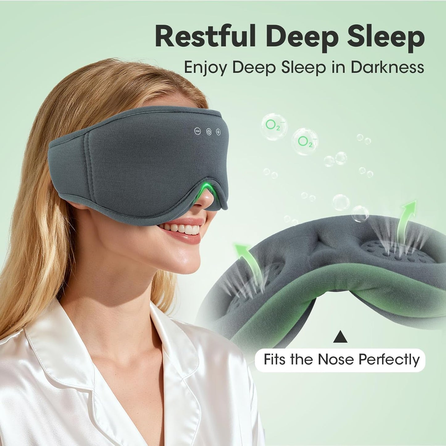 3D Bamboo Cotton Sleep Mask with Bluetooth 5.4 Headphone, Music Wireless Bluetooth Blackout Eye Mask for Side Sleepers, Earphones HD Speaker Microphone for Travel, Gifts for Women Men, Grey
