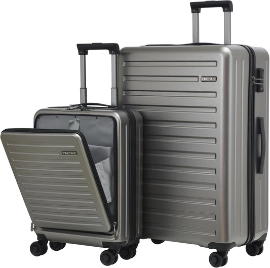 TydeCkare 2pcs 20/28" Luggage Set Lightweight HardShell, Only 20 Inch Carry On 21.65 * 15.35 * 7.87" Cabin Suitcase with Front Pocket, 28 Inch 19.68 * 11.81 * 29.92" Checked Luggage, Gray