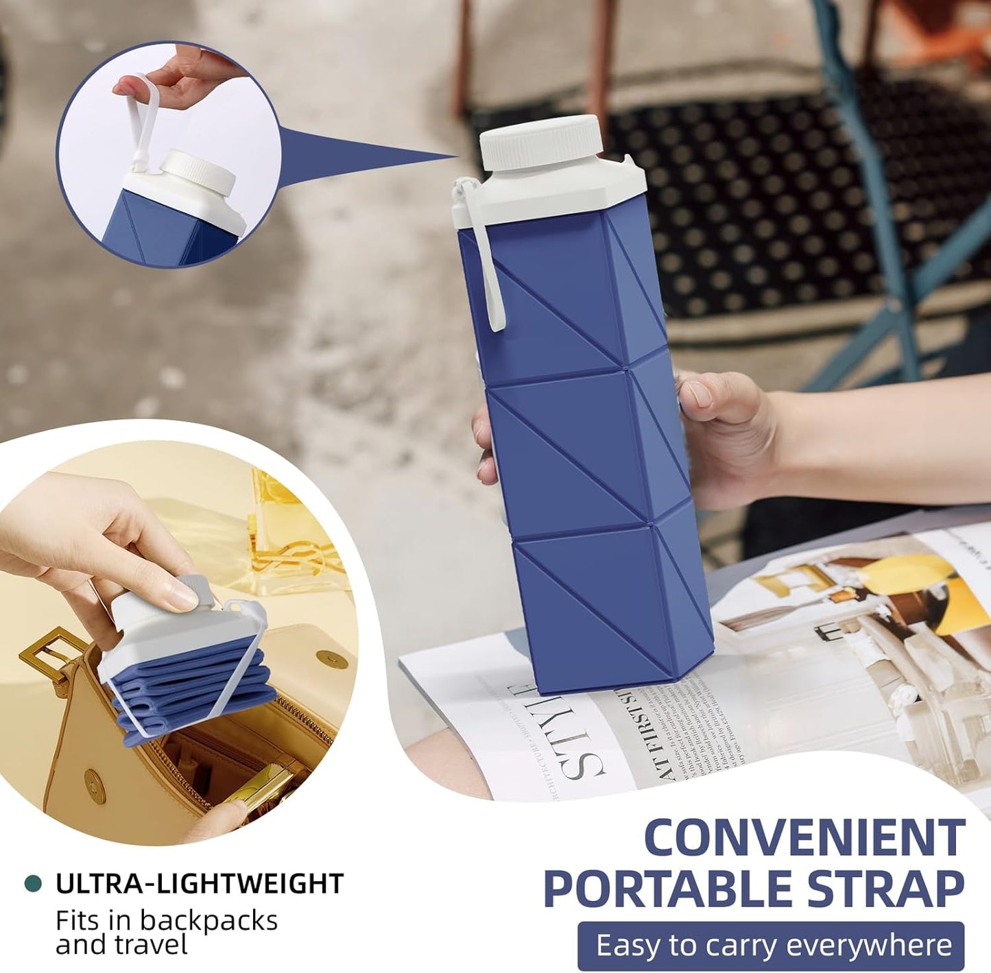 24oz Collapsible Water Bottles 2pcs,Food grade BPA Free Reusable Foldable Water Bottle Lightweight LeakProof for Travel Hiking Camping Gym Outdoor Sport,Collapses Folding Water Bottle 2pack