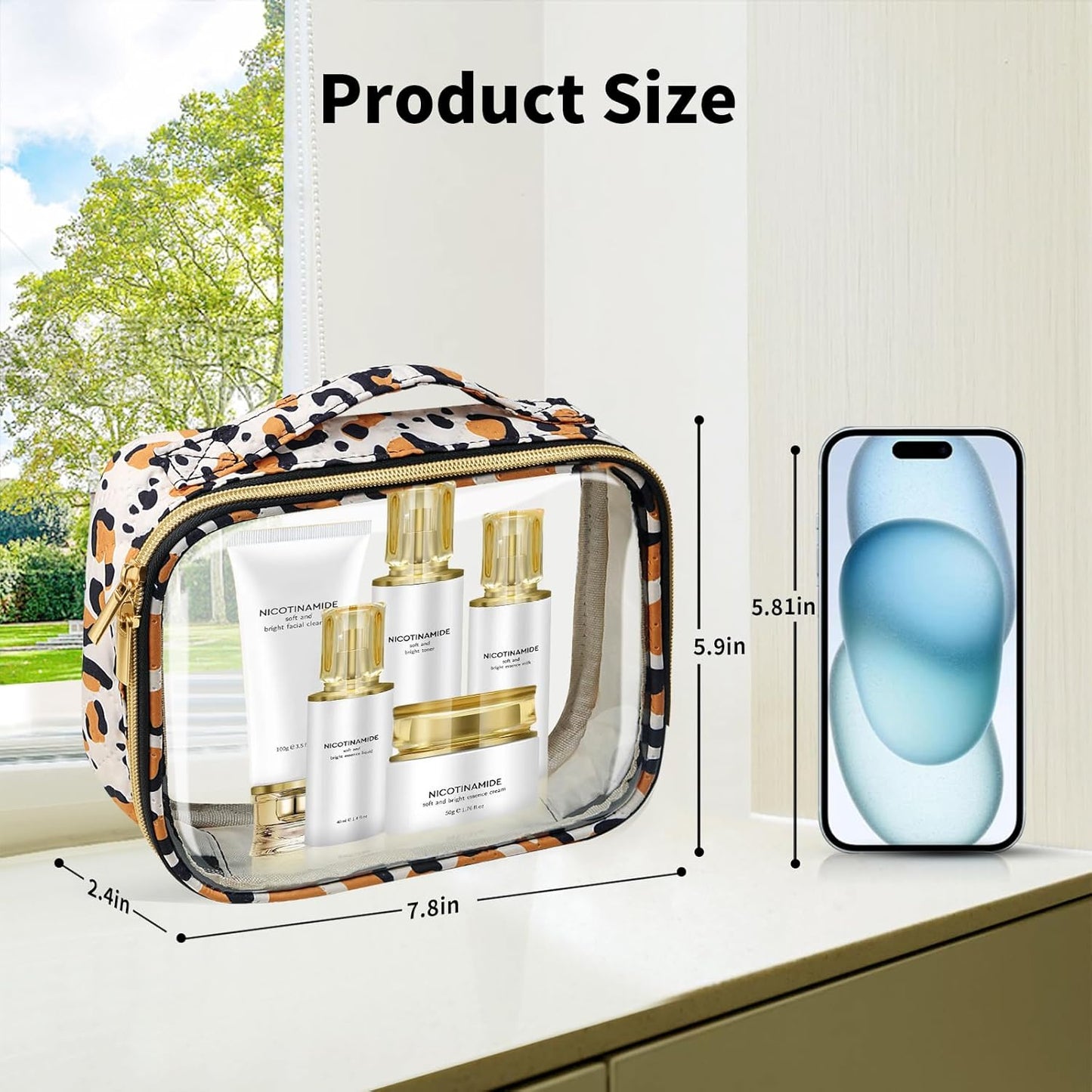 TSA Approved Travel Toiletry Bag,3 Pack Clear Makeup Bags with Handles,Quart Size Clear Cosmetic Bags for Traveling Women,Men,Carry on Airport Airline Compliant Bag,Leopard