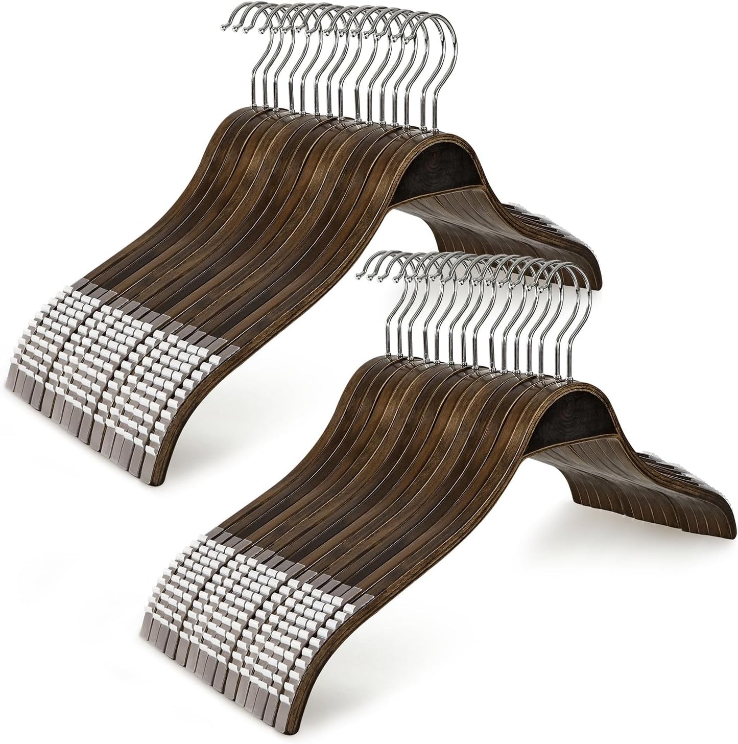 TOPIA HANGER Slim Wooden Hangers with Extra Soft Non-Slip Rubber Grips, 30-Pack High-Grade Fashion Hanger No Shoulder Bump for Sweater, Camisole, Jacket, Dress, Coat (Antique)-CT15A30