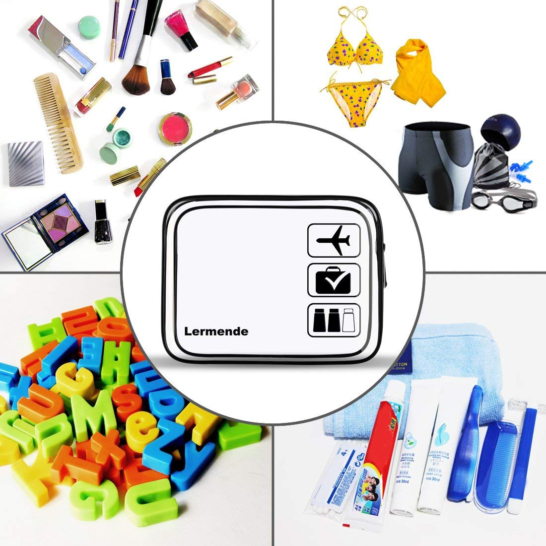 Lermende 2pcs Clear Toiletry Bag TSA Approved Travel Bag,Carry On for Travel,Airport Airline Accessories Compliant Bag,Quart Sized Makeup Cosmetic bag Women Men (Black, 5 Pack)